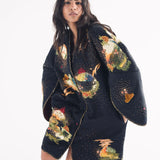 Soot Black Puffer Embroidered Jacket