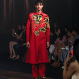 RED EMBROIDERED LONG JACKET SET