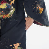 Soot Black Puffer Embroidered Jacket