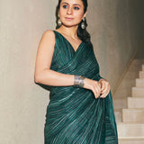 RASIKA DUGGAL- Emerald Green Stripe Saree