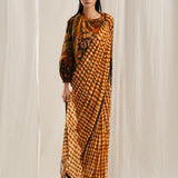 Brown Check Saree