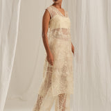 Off White Sheer Emb. Kurta Set