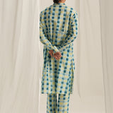Blue Check Emb. Kurta Set