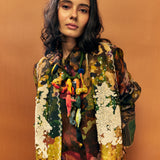 Brown Floral Emb. Long Gilet Jacket