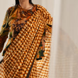 Brown Check Saree