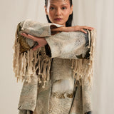 Brown Wash Emb. Kimono Jacket