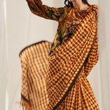Brown Check Saree