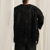 Coal Black Emb. Kimono Jacket