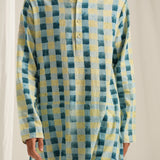 Blue Check Emb. Kurta Set