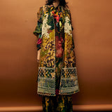 Brown Floral Emb. Long Gilet Jacket