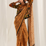Brown Check Saree