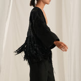 Coal Black Emb. Kimono Jacket