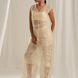 Off White Sheer Emb. Kurta Set