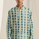 Blue Check Emb. Kurta Set