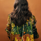 Brown Floral Emb. Long Gilet Jacket